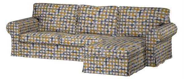 Potah na pohovku IKEA Ektorp 2-místná s lenoškou barva modrá látka pletený vzor, vzorované