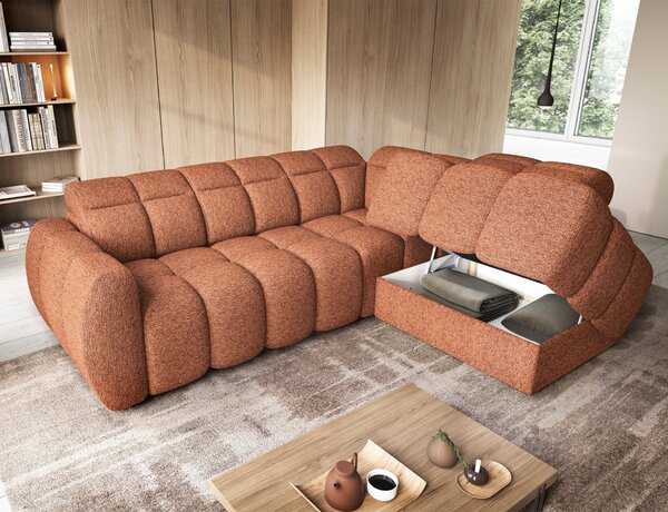 Designová rohová sedačka SAOIRSE - cihlová, pravý roh