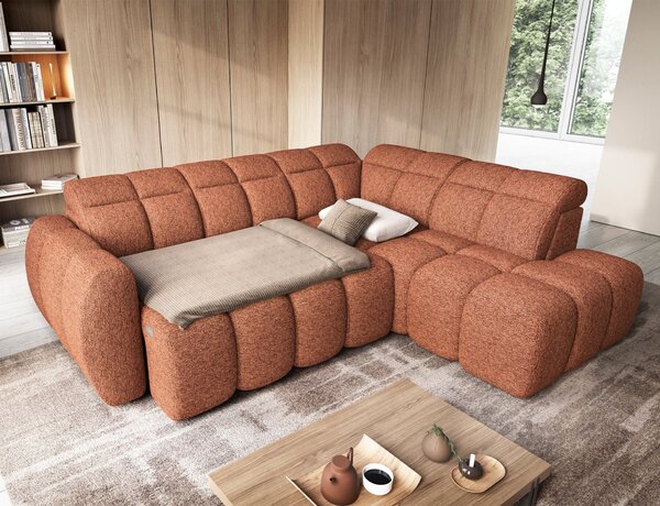 Designová rohová sedačka SAOIRSE - cihlová, pravý roh