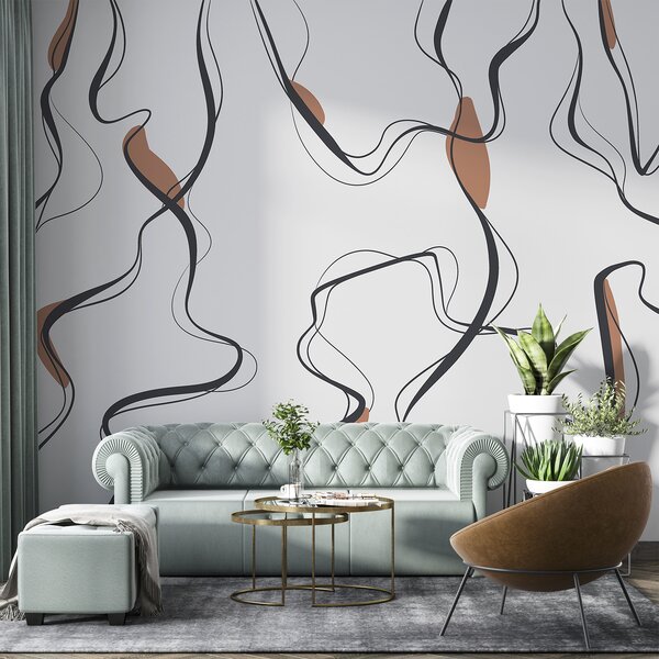 Fototapety Umělecká kresba tuší, abstraktní vzor, geometrické linie, šedá a oranžová barva, Fototapety abstraktní, u99659v3 : uwalls.cz