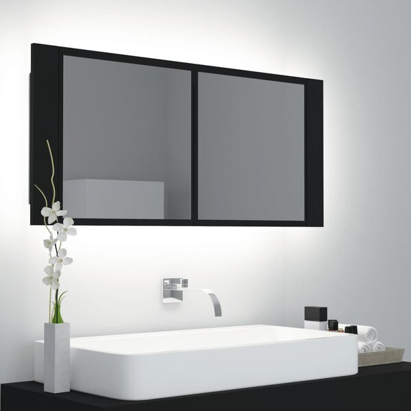LED koupelnová skříňka se zrcadlem černá 100 x 12 x 45 cm akryl