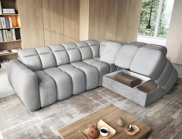 Designová rohová sedačka SAOIRSE - světle šedá, pravý roh