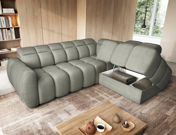 Designová rohová sedačka SAOIRSE - khaki, pravý roh