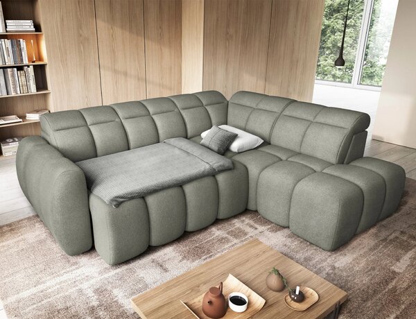Designová rohová sedačka SAOIRSE - khaki, pravý roh