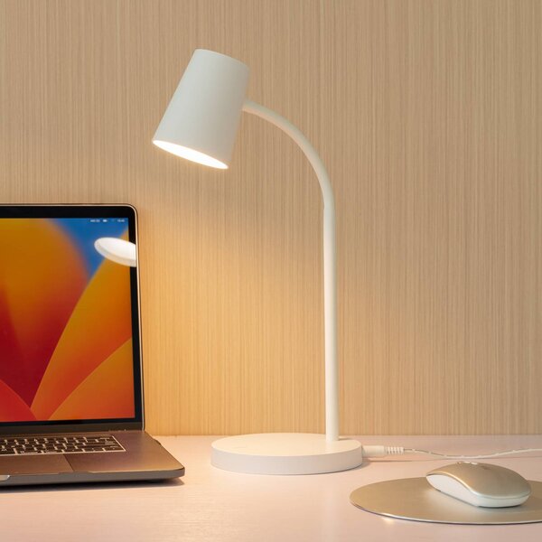 Lindby LED stolní lampa Ailina s osvětlením, výška 36 cm, bílá, stmívatelné, stmívatelný, Bílá / opál, Pracovna / kancelář, Plast, Moderní