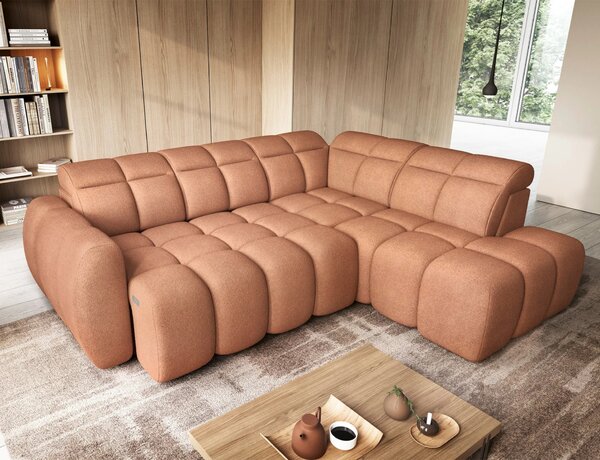 Designová rohová sedačka SAOIRSE - oranžová, pravý roh