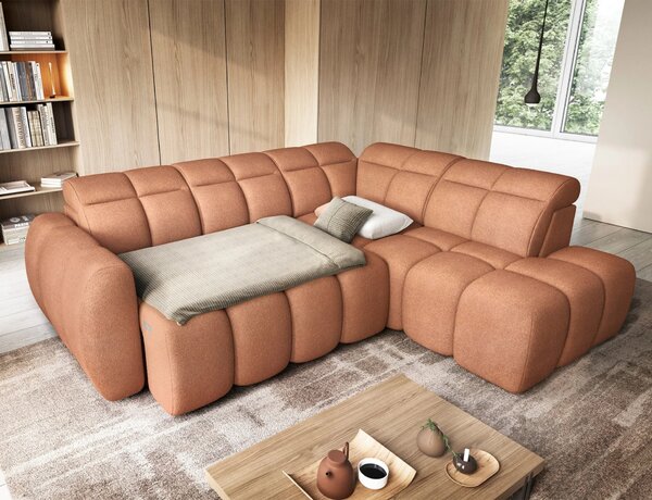 Designová rohová sedačka SAOIRSE - oranžová, pravý roh