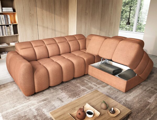 Designová rohová sedačka SAOIRSE - oranžová, pravý roh