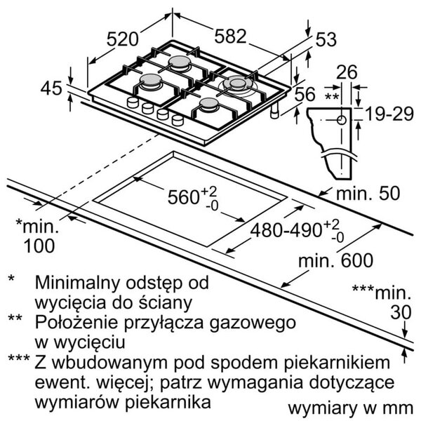 Bosch Serie 6 PCH6A5I90 varná deska Nerezová ocel Vestavěné 60 cm Plynový 4 zóna/zón