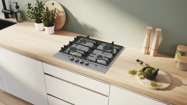 Bosch Serie 6 PCH6A5I90 varná deska Nerezová ocel Vestavěné 60 cm Plynový 4 zóna/zón