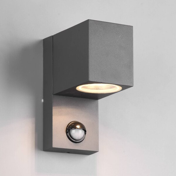 Trio Lighting Venkovní Roya 1 zdroj senzor, hranaté antracit, stmívatelný, Černá, Hliník, Moderní, Nástěnné svítidlo