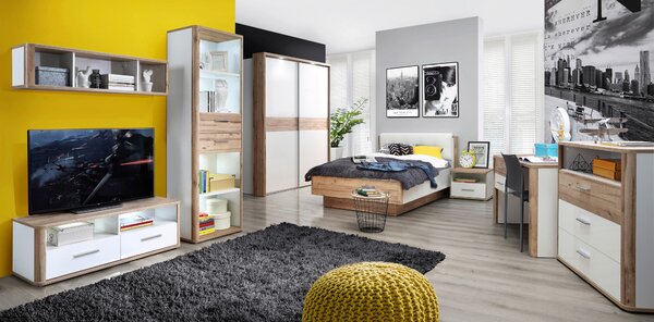 POSTEL, 120/200 cm bílá, barvy dubu Xora - Jednolůžkové postele