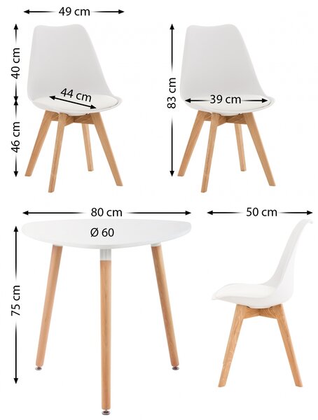 Jídelní souprava židlí a stolu Libanera (SET 3+1), bílá