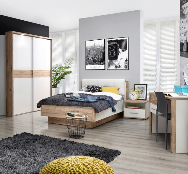 POSTEL, 120/200 cm bílá, barvy dubu Xora - Jednolůžkové postele
