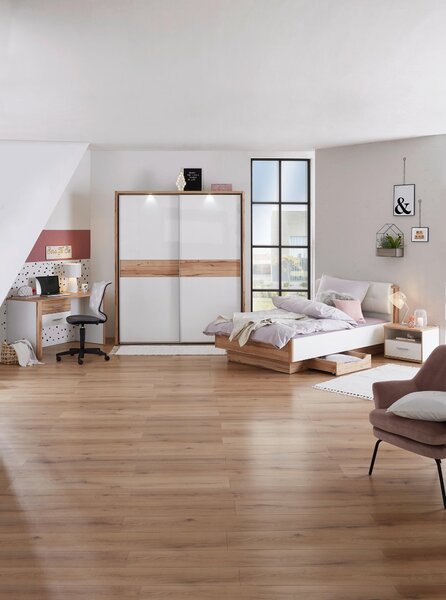 POSTEL, 120/200 cm bílá, barvy dubu Xora - Jednolůžkové postele