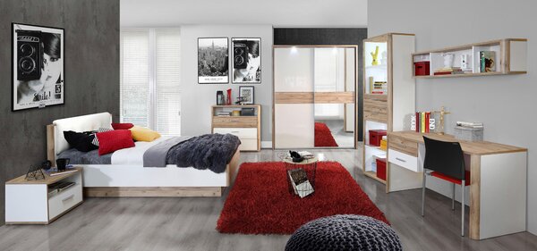 POSTEL, 120/200 cm bílá, barvy dubu Xora - Jednolůžkové postele