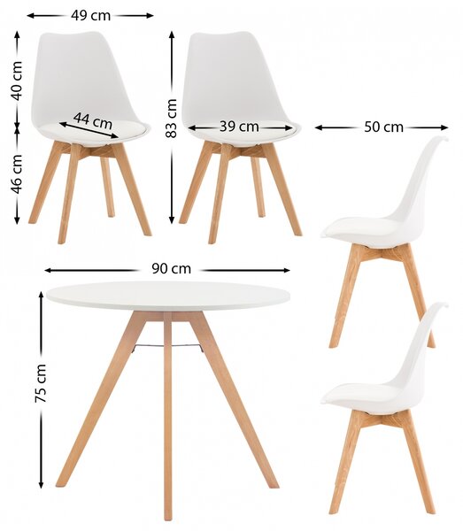 Jídelní souprava židlí a stolu Livik (SET 4+1), bílá