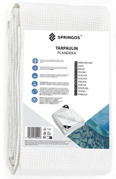 Krycí plachta s oky 4x4 m, 100g PE SPRINGOS GA2181 bílá