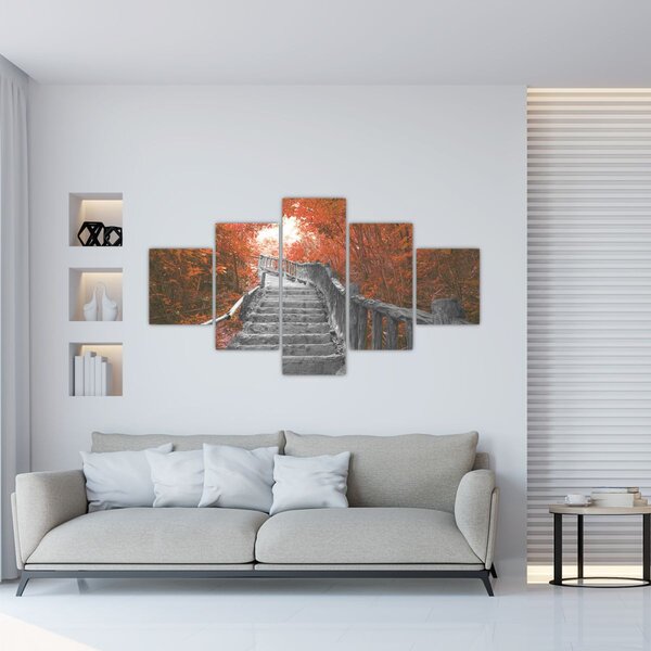 Obraz - Schody v přírodě, oranžová (125x70 cm)