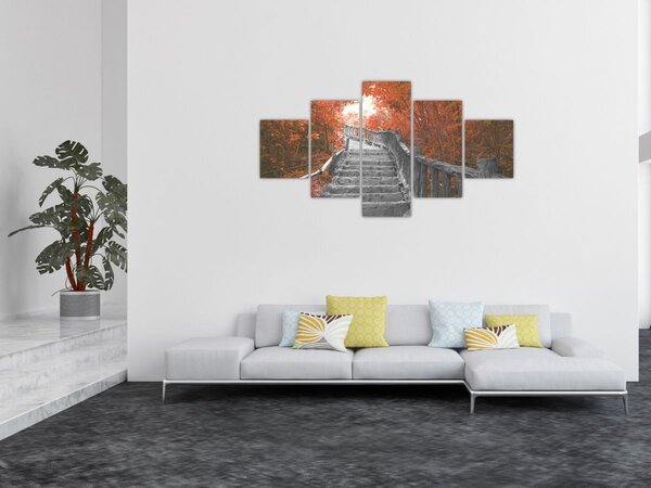 Obraz - Schody v přírodě, oranžová (125x70 cm)