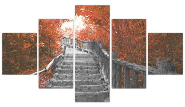 Obraz - Schody v přírodě, oranžová (125x70 cm)