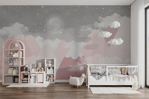 Fototapety Měsíc nad zasněženými horami dětská ilustrace, Fototapety dětské, w00374 : uwalls.cz
