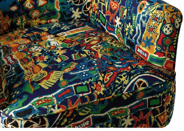 Relaxační křeslo, dřevo/látka, nohy tmavé/potah vzor pachwork, Dekorino Patchwork IN