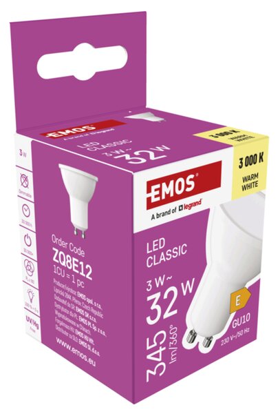 LED žárovka ZQ8E12 GU10, 3W, teplá bílá