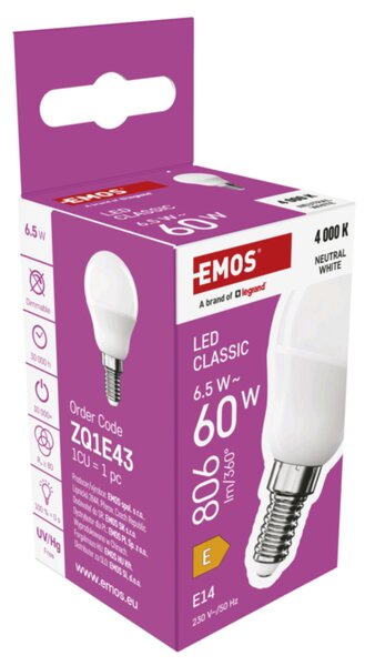LED žárovka ZQ1E43 E14, 6,5W, neutrální bílá