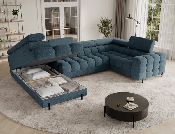 Designová sedací souprava do U KALANI - modrá, levé provedení