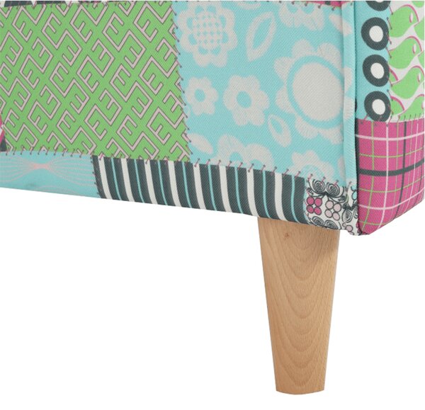 Relaxační křeslo, ušák, dřevo/látka, nohy světlé/potah patchwork M1, Tempo Kondela CHARLOT