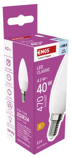 LED žárovka ZQ3E24 E14, 4,2W, studená bílá