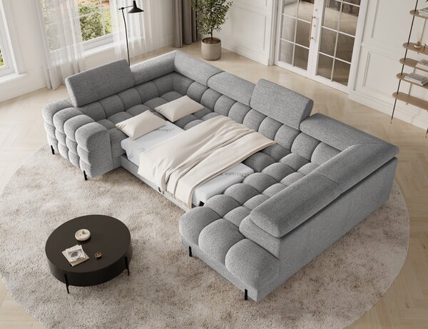 Designová sedací souprava do U KALANI - světle šedá, pravé provedení