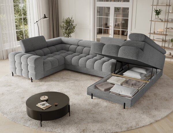 Designová sedací souprava do U KALANI - světle šedá, pravé provedení
