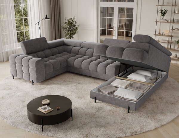 Designová sedací souprava do U KALANI - šedá, pravé provedení