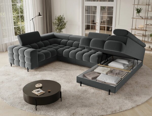 Designová sedací souprava do U KALANI - tmavě šedá, pravé provedení