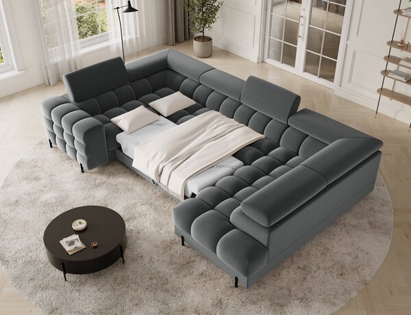 Designová sedací souprava do U KALANI - tmavě šedá, pravé provedení