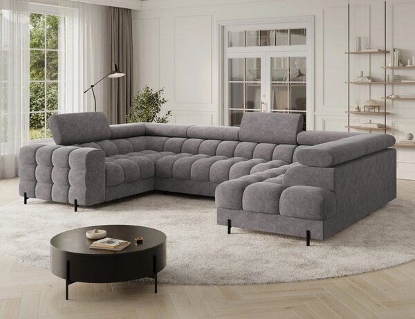 Designová sedací souprava do U KALANI - šedá, pravé provedení