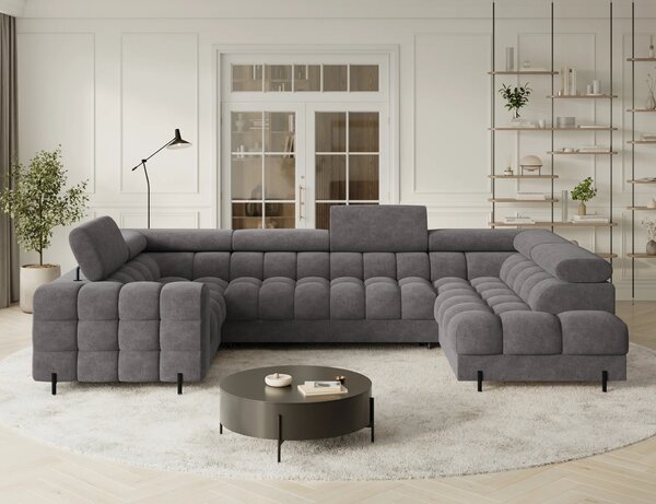 Designová sedací souprava do U KALANI - šedá, pravé provedení