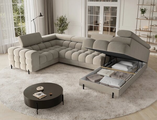 Designová sedací souprava do U KALANI - béžová, pravé provedení