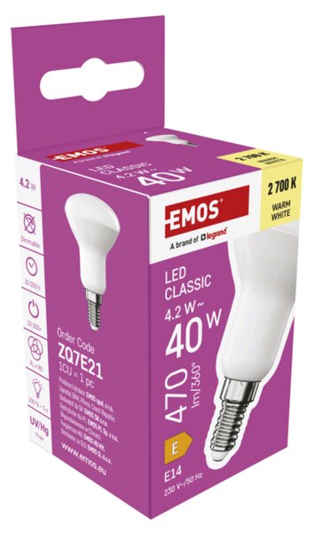 LED žárovka ZQ7E21 E14, 4,2W, teplá bílá