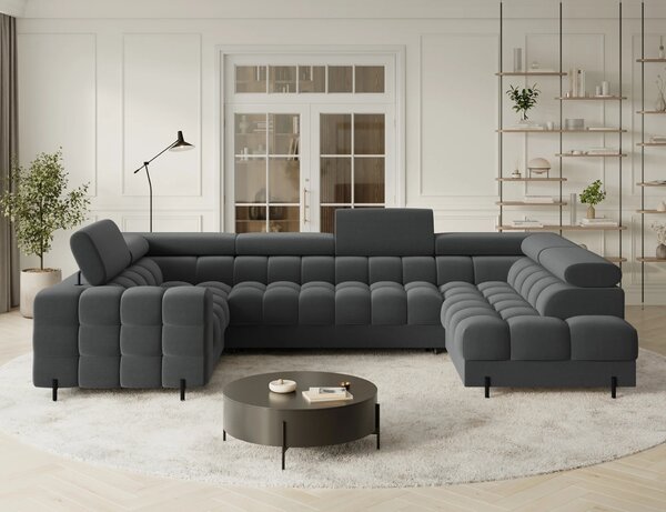 Designová sedací souprava do U KALANI - tmavě šedá, pravé provedení
