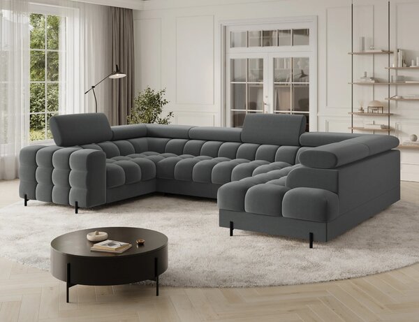 Designová sedací souprava do U KALANI - tmavě šedá, pravé provedení