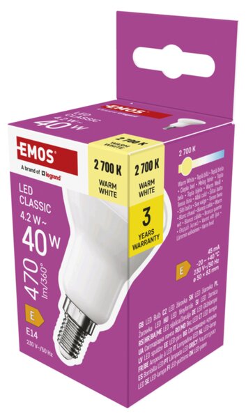 LED žárovka ZQ7E21 E14, 4,2W, teplá bílá