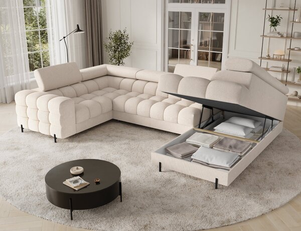 Designová sedací souprava do U KALANI - světle béžová, pravé provedení