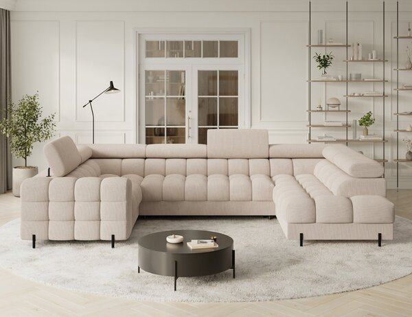 Designová sedací souprava do U KALANI - světle béžová, pravé provedení