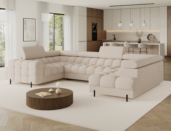 Designová sedací souprava do U KALANI - světle béžová, pravé provedení