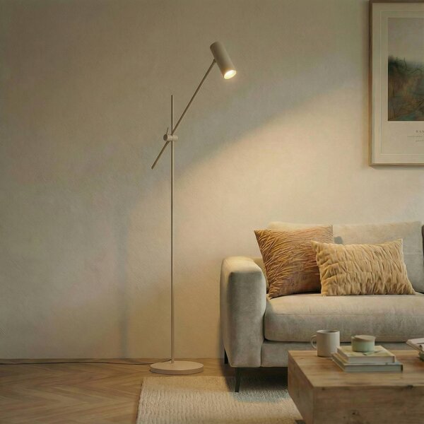 Lindby Stojací lampa Vilo, béžová, 153 cm, GU10, s nastavitelným ramenem, Krémová / jantar, Obývací pokoj / jídelna, kov, Skandinávský
