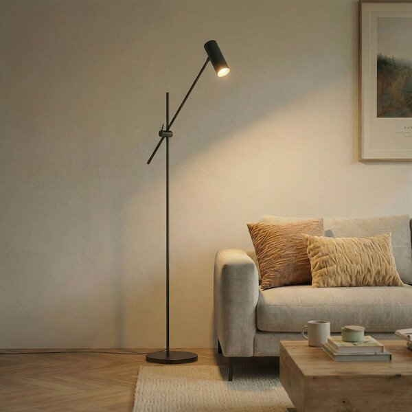 Lindby Stojací lampa Vilo, černá, 153 cm, GU10, s nastavitelným ramenem, Černá, Obývací pokoj / jídelna, kov, Skandinávský