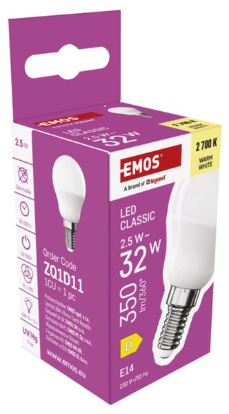 LED žárovka ZQ1D11 E14, 2,5W, teplá bílá